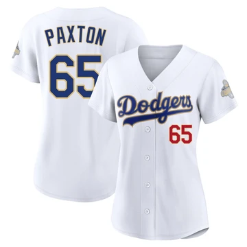 Women's Los Angeles Dodgers James Paxton ＃65 Gold Limited White 2026 Collection Stadium Jersey