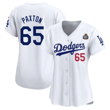 Women's Los Angeles Dodgers James Paxton ＃65 White Limited Home 2024 World Series Jersey