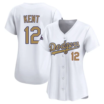 Women's Los Angeles Dodgers Jeff Kent ＃12 Gold Limited White 2025 Collection Jersey