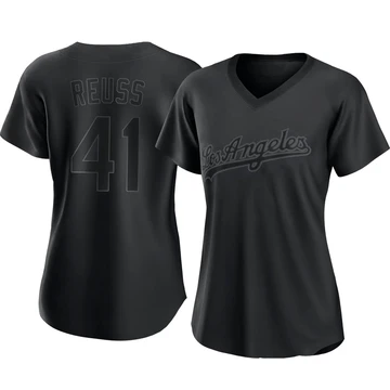 Women's Los Angeles Dodgers Jerry Reuss ＃41 Black Authentic Pitch Fashion Jersey