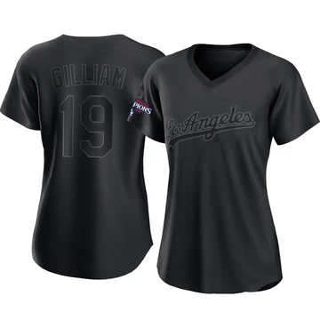 Women's Los Angeles Dodgers Jim Gilliam ＃19 Black Authentic Pitch Fashion 2024 World Series Champions Jersey
