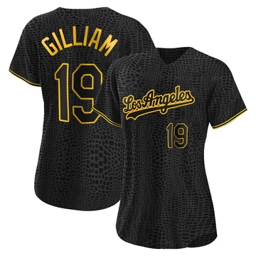 Women's Los Angeles Dodgers Jim Gilliam ＃19 Black Replica Snake Skin City Jersey