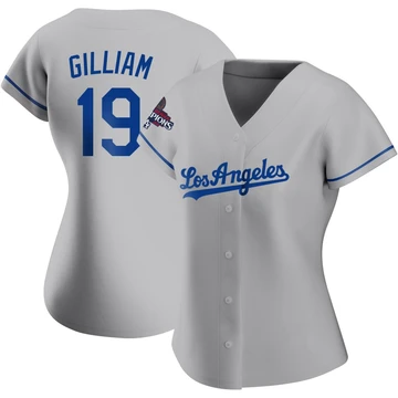 Women's Los Angeles Dodgers Jim Gilliam ＃19 Gray Replica Road 2024 World Series Champions Jersey