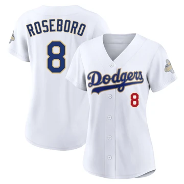Women's Los Angeles Dodgers John Roseboro ＃8 Gold Limited White 2026 Collection Stadium Jersey