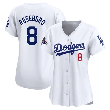 Women's Los Angeles Dodgers John Roseboro ＃8 White Limited Home 2024 World Series Champions Jersey