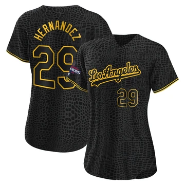 Women's Los Angeles Dodgers Jonathan Hernandez ＃29 Black Authentic Snake Skin City 2024 World Series Champions Jersey