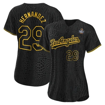 Women's Los Angeles Dodgers Jonathan Hernandez ＃29 Black Replica Snake Skin City 2024 World Series Jersey