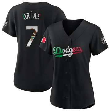 Women's Los Angeles Dodgers Julio Urias ＃7 Black Authentic Mexican Flag Jersey