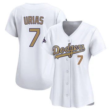 Women's Los Angeles Dodgers Julio Urias ＃7 Gold Limited White 2025 Collection Jersey