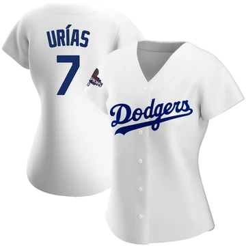 Women's Los Angeles Dodgers Julio Urias ＃7 White Replica Home 2024 World Series Champions Jersey