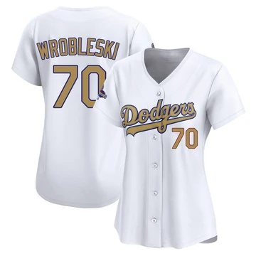 Women's Los Angeles Dodgers Justin Wrobleski ＃70 Gold Limited White 2025 Collection Jersey