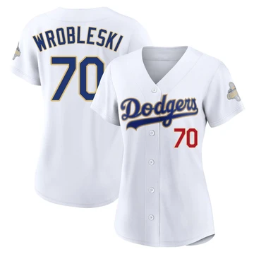 Women's Los Angeles Dodgers Justin Wrobleski ＃70 Gold Limited White 2026 Collection Stadium Jersey