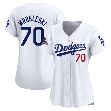 Women's Los Angeles Dodgers Justin Wrobleski ＃70 White Limited Home 2024 World Series Champions Jersey