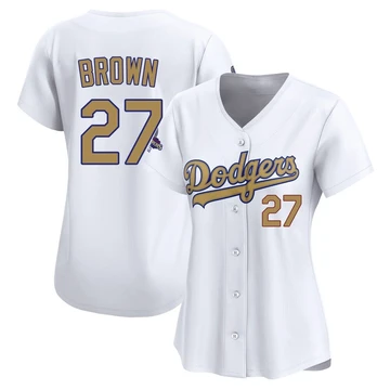 Women's Los Angeles Dodgers Kevin Brown ＃27 Gold Limited White 2025 Collection Jersey