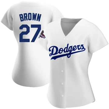 Women's Los Angeles Dodgers Kevin Brown ＃27 White Authentic Home 2024 World Series Champions Jersey