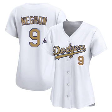 Women's Los Angeles Dodgers Kristopher Negron ＃9 Gold Limited White 2025 Collection Jersey