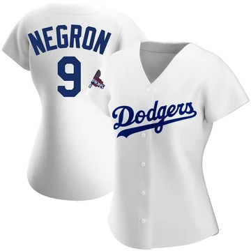 Women's Los Angeles Dodgers Kristopher Negron ＃9 White Authentic Home 2024 World Series Champions Jersey