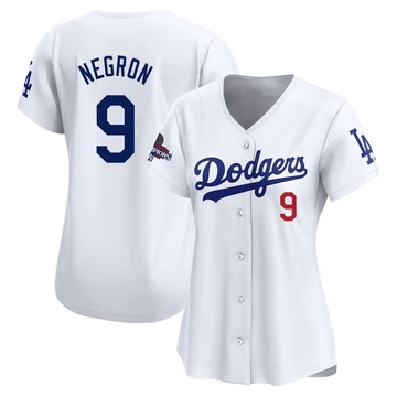 Women's Los Angeles Dodgers Kristopher Negron ＃9 White Limited Home 2024 World Series Champions Jersey
