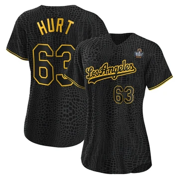 Women's Los Angeles Dodgers Kyle Hurt ＃63 Black Authentic Snake Skin City 2024 World Series Jersey