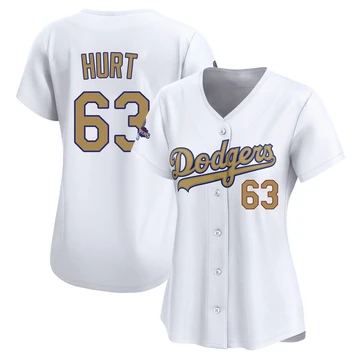 Women's Los Angeles Dodgers Kyle Hurt ＃63 Gold Limited White 2025 Collection Jersey