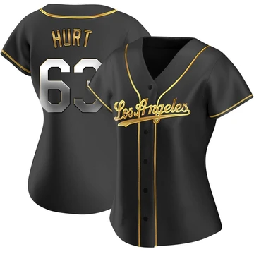 Women's Los Angeles Dodgers Kyle Hurt ＃63 Gold Replica Black en Alternate Jersey