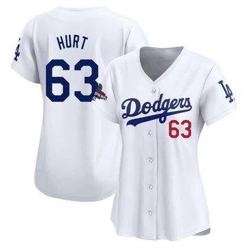 Women's Los Angeles Dodgers Kyle Hurt ＃63 White Limited Home 2024 World Series Champions Jersey