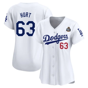 Women's Los Angeles Dodgers Kyle Hurt ＃63 White Limited Home 2024 World Series Jersey