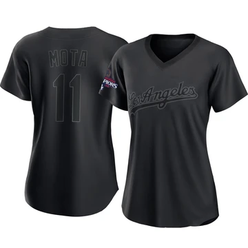 Women's Los Angeles Dodgers Manny Mota ＃11 Black Authentic Pitch Fashion 2024 World Series Champions Jersey