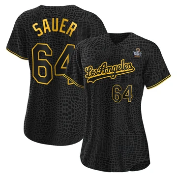 Women's Los Angeles Dodgers Matt Sauer ＃64 Black Authentic Snake Skin City 2024 World Series Jersey
