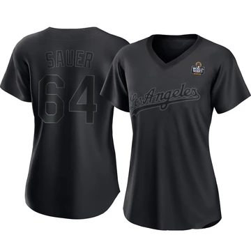 Women's Los Angeles Dodgers Matt Sauer ＃64 Black Replica Pitch Fashion 2024 World Series Jersey