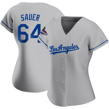 Women's Los Angeles Dodgers Matt Sauer ＃64 Gray Authentic Road 2024 World Series Champions Jersey