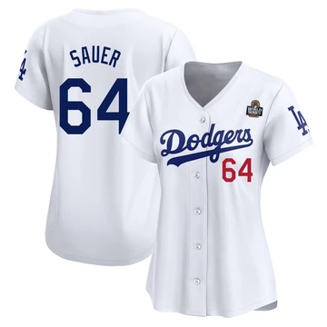 Women's Los Angeles Dodgers Matt Sauer ＃64 White Limited Home 2024 World Series Jersey