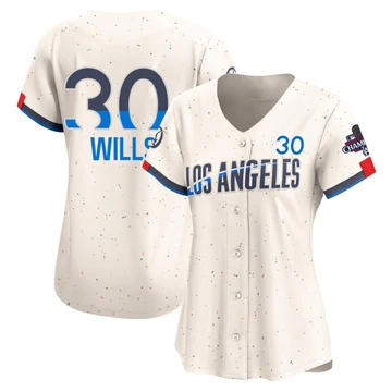Women's Los Angeles Dodgers Maury Wills ＃30 Cream Limited 2024 City Connect World Series Champions Jersey