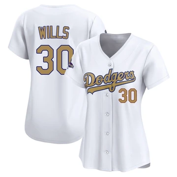 Women's Los Angeles Dodgers Maury Wills ＃30 Gold Limited White 2025 Collection Jersey