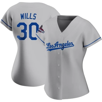 Women's Los Angeles Dodgers Maury Wills ＃30 Gray Replica Road 2024 World Series Champions Jersey