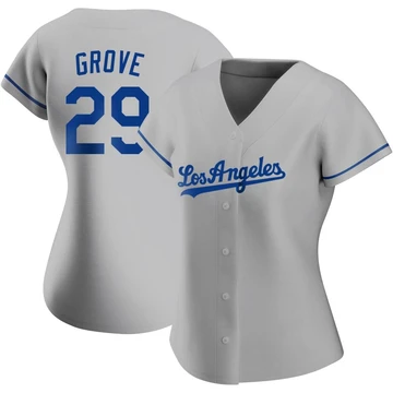 Women's Los Angeles Dodgers Michael Grove ＃29 Gray Authentic Road Jersey