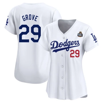 Women's Los Angeles Dodgers Michael Grove ＃29 White Limited Home 2024 World Series Jersey