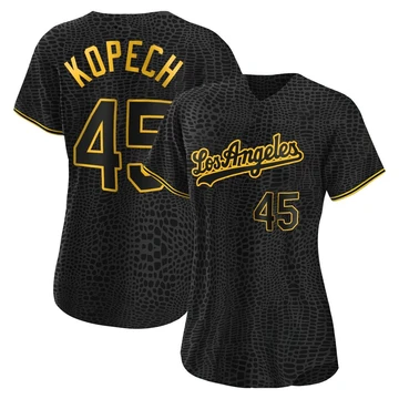 Women's Los Angeles Dodgers Michael Kopech ＃45 Black Authentic Snake Skin City Jersey