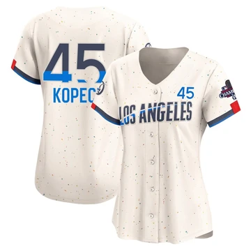 Women's Los Angeles Dodgers Michael Kopech ＃45 Cream Limited 2024 City Connect World Series Champions Jersey
