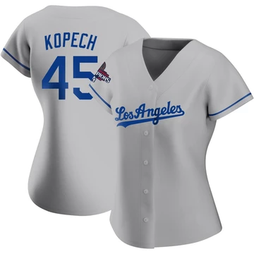 Women's Los Angeles Dodgers Michael Kopech ＃45 Gray Replica Road 2024 World Series Champions Jersey