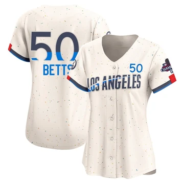 Women's Los Angeles Dodgers Mookie Betts ＃50 Cream Limited 2024 City Connect World Series Champions Jersey