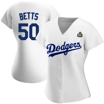 Women's Los Angeles Dodgers Mookie Betts ＃50 White Authentic Home 2024 World Series Jersey