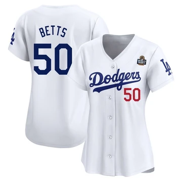 Women's Los Angeles Dodgers Mookie Betts ＃50 White Limited Home 2024 World Series Jersey