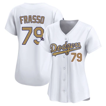 Women's Los Angeles Dodgers Nick Frasso ＃79 Gold Limited White 2025 Collection Jersey