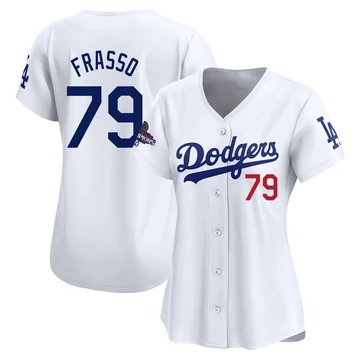 Women's Los Angeles Dodgers Nick Frasso ＃79 White Limited Home 2024 World Series Champions Jersey