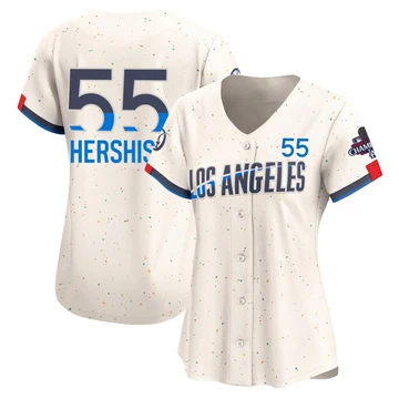Women's Los Angeles Dodgers Orel Hershiser ＃55 Cream Limited 2024 City Connect World Series Champions Jersey