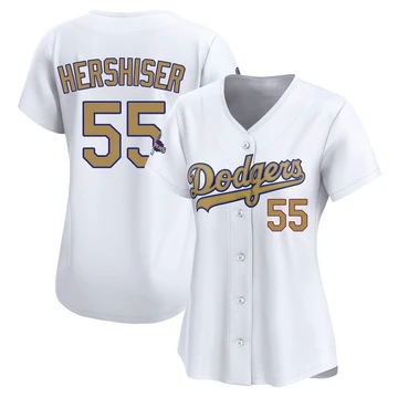 Women's Los Angeles Dodgers Orel Hershiser ＃55 Gold Limited White 2025 Collection Jersey