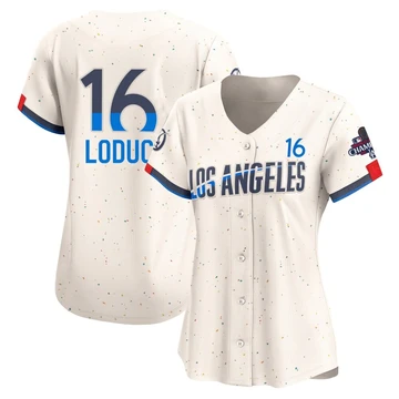 Women's Los Angeles Dodgers Paul Loduca ＃16 Cream Limited 2024 City Connect World Series Champions Jersey