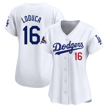 Women's Los Angeles Dodgers Paul Loduca ＃16 White Limited Home 2024 World Series Champions Jersey