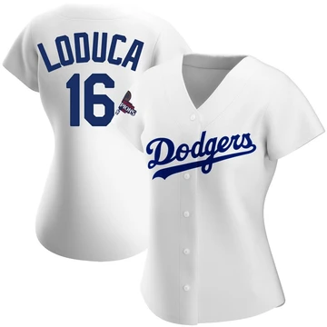 Women's Los Angeles Dodgers Paul Loduca ＃16 White Replica Home 2024 World Series Champions Jersey